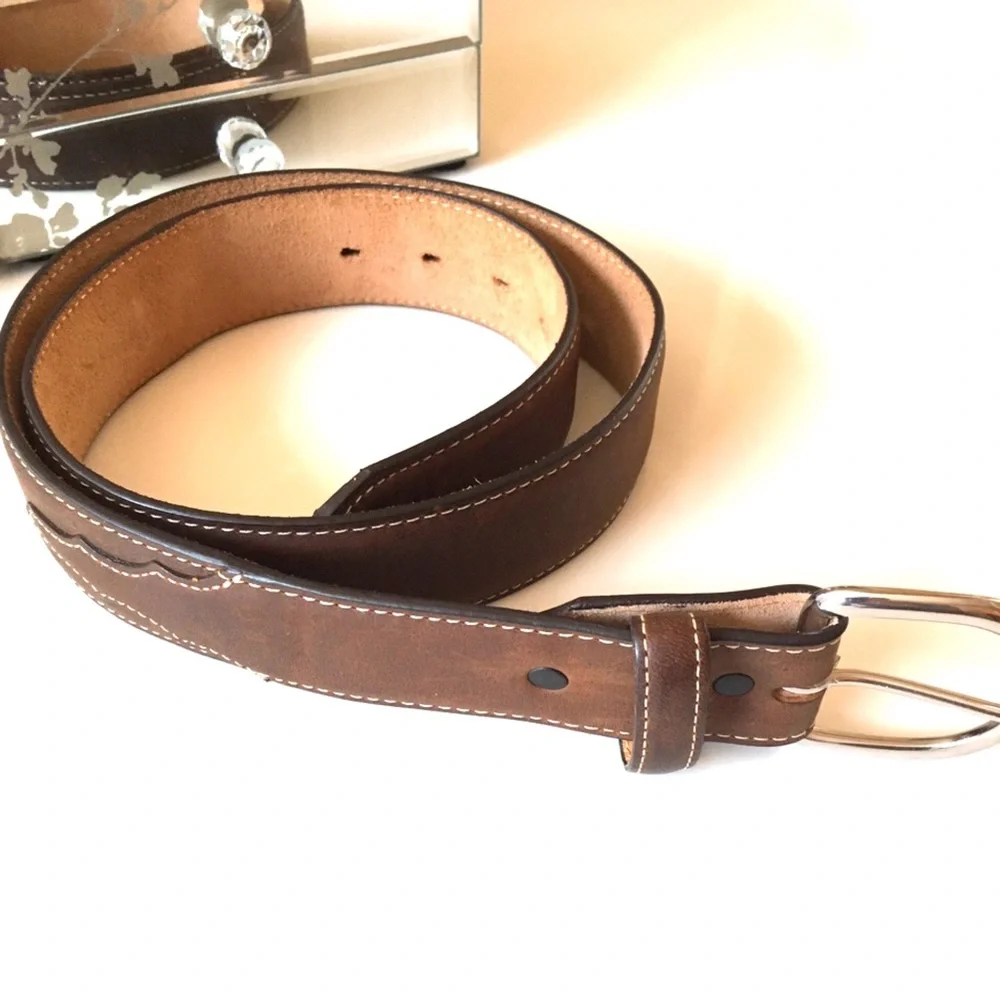 OVERLAND Silver Creek Classics Brown Leather Western Belt 34